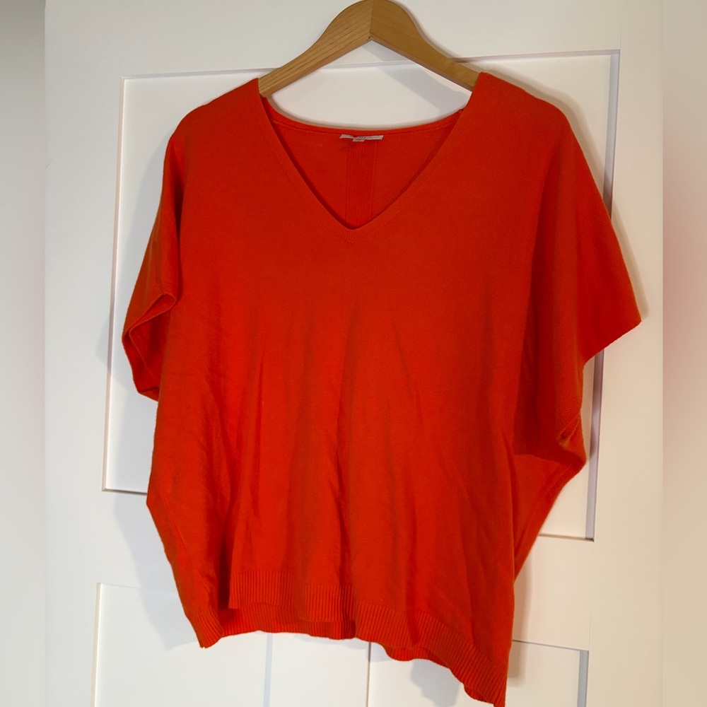 Vila Milano Womens Orange V-Neck Button Back Short Sleeve Knit Sweater XL
